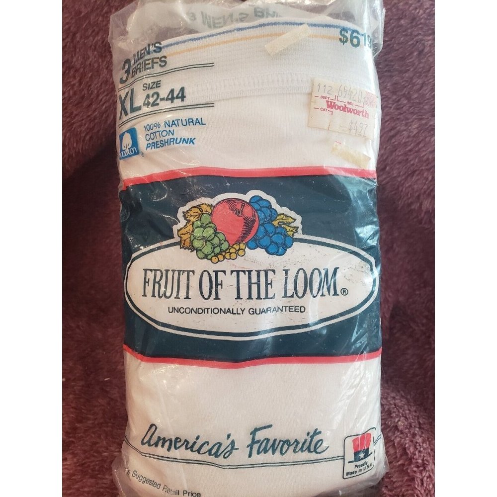 3 NIP vtg 1989 Fruit Of The Loom Men's Briefs Blue Yellow Stripe‎ Size XL 42-44